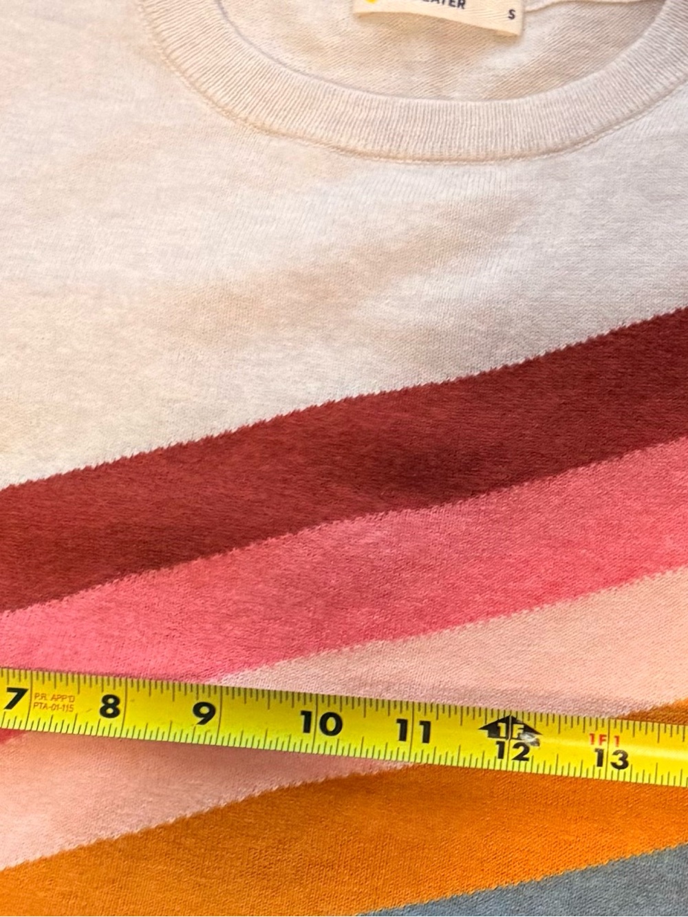 Marine Layer Cream Crewneck with Rainbow Stripes sml - Picture 3 of 8